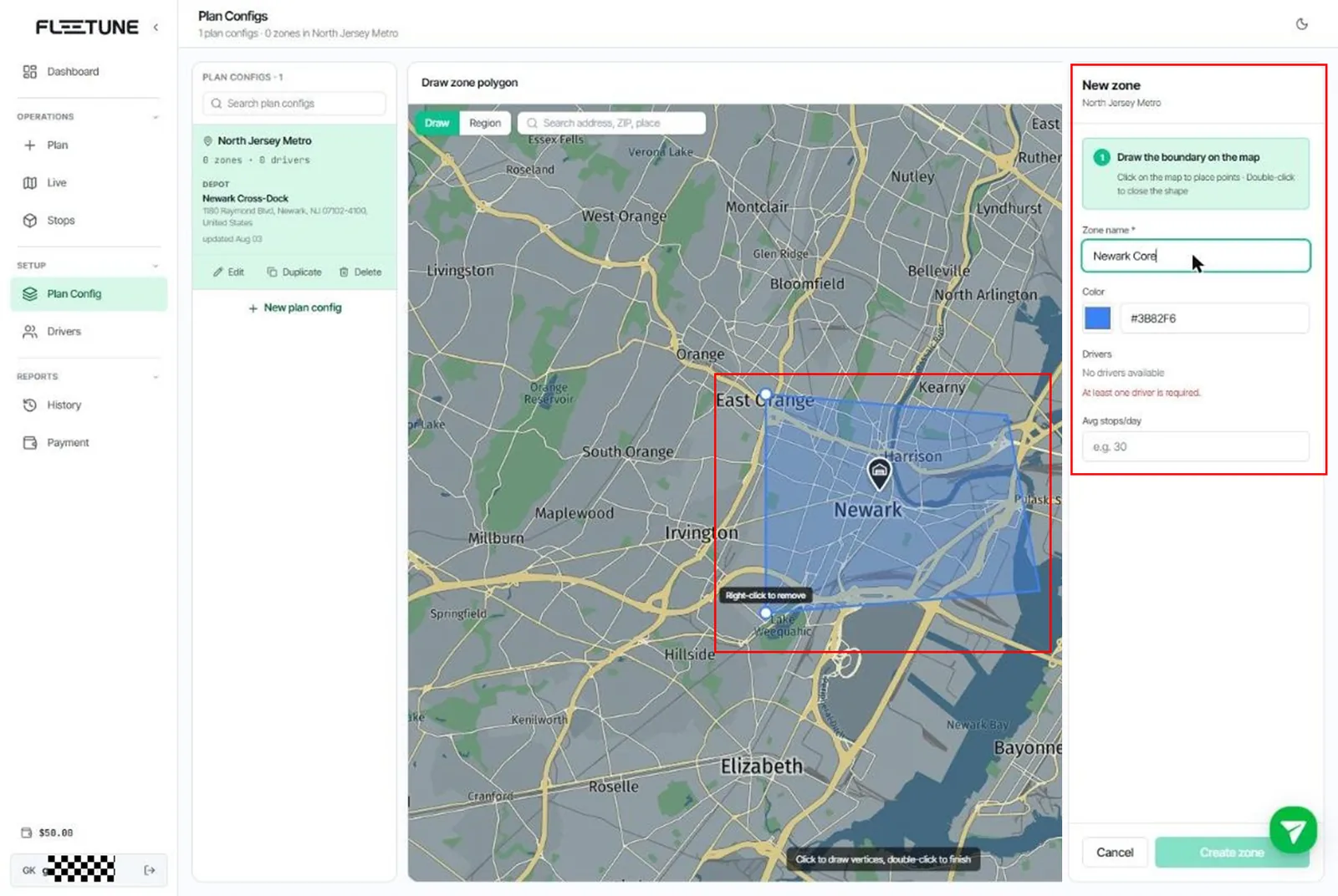 Draw Delivery Zones and Assign Zone Drivers (for Zonal Dispatch) — screenshot 1