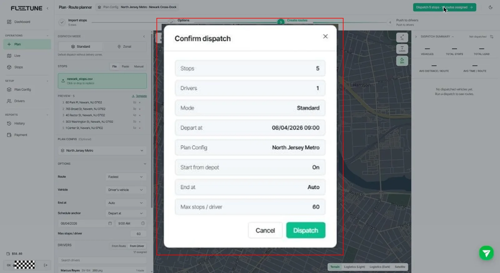 Run a Standard Dispatch — screenshot 2