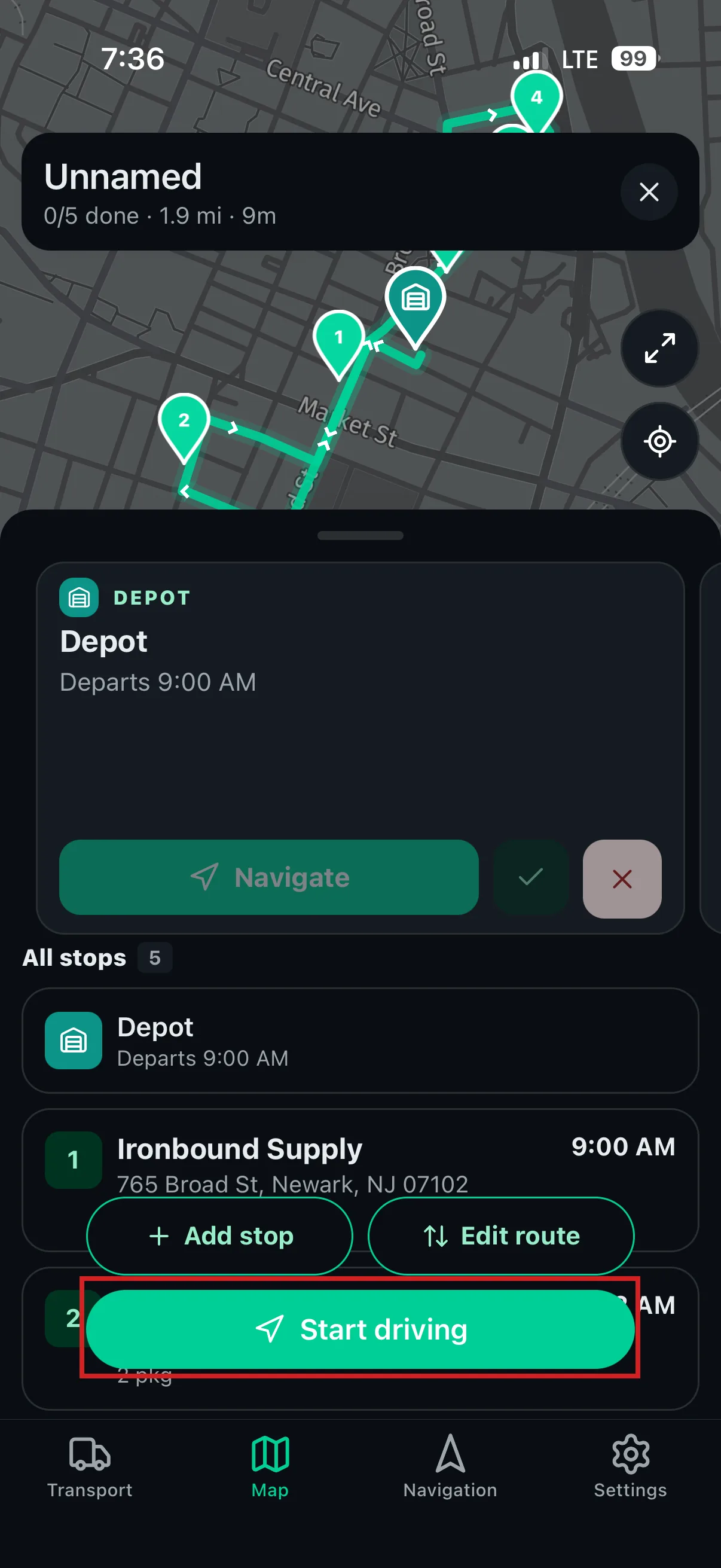 Driver App — start driving
