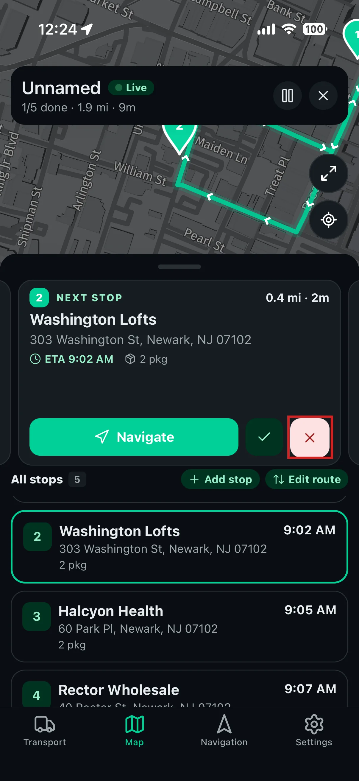 Driver App — mark a stop as failed