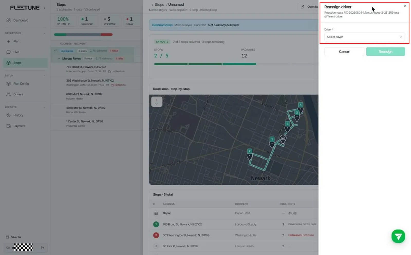 Mid-Day Changes: Reassign, Edit Live Routes, Cancel — screenshot 1