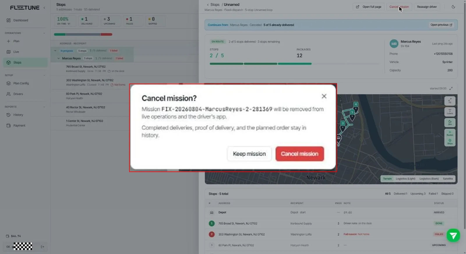 Mid-Day Changes: Reassign, Edit Live Routes, Cancel — screenshot 2